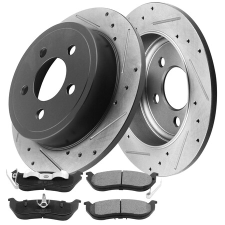 Motorbymotor MotorbyMotor Rear 285mm Drilled & Slotted Brake Rotor & Brake Pad kit 12067063&D981(6Pack) BRR12067063BK-D981